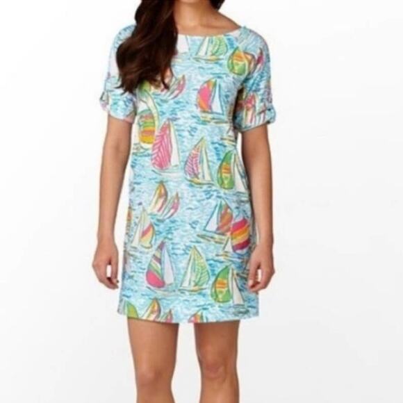 Lilly Pulitzer You Gotta Regatta Camie‎ Sailboat Print Short Sleeve Dress Sz S - Picture 1 of 11